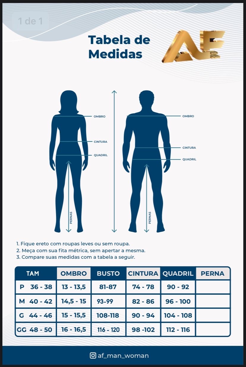 Loja Online De Af Man And Woman Guia De Medidas 2014